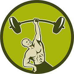 Image showing Weightlifter Lifting Barbell Circle Retro