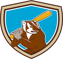 Image showing Badger Baseball Player Batting Shield Cartoon