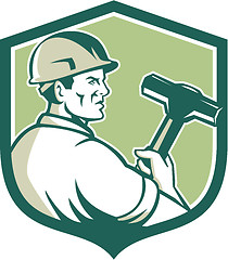 Image showing Demolition Worker Sledgehammer Shield Retro