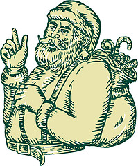 Image showing Santa Claus Pointing Side Etching