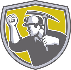 Image showing Coal Miner Clenched Fist Pick Axe Shield Retro