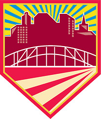 Image showing Skyscrapers and Bridge Retro Crest