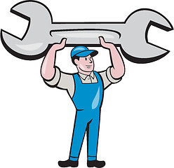 Image showing Mechanic Lifting Spanner Wrench Cartoon