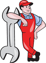 Image showing Mechanic Leaning On Spanner Wrench Cartoon