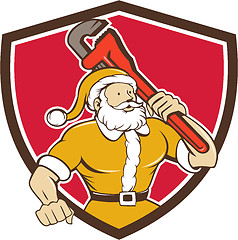 Image showing Santa Claus Plumber Monkey Wrench Shield Cartoon