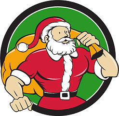 Image showing Super Santa Claus Carrying Sack Circle Cartoon