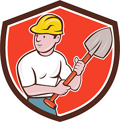 Image showing Builder Construction Worker Spade Shield Cartoon