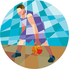 Image showing Basketball Player Dribbling Ball Circle Low Polygon