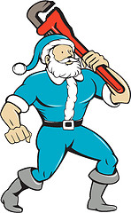 Image showing Muscular Santa Claus Plumber Wrench Isolated Cartoon