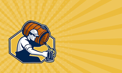 Image showing Business card Bartender Worker Pouring Beer From Barrel To Mug