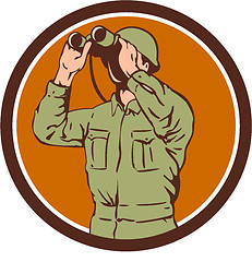 Image showing World War Two American Soldier Binoculars Retro Circle