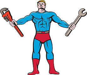 Image showing Superhero Handyman Spanner Wrench Cartoon