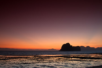 Image showing Sunset at beach in Krabi Thailand