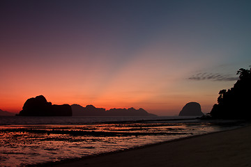 Image showing Sunset at beach in Krabi Thailand