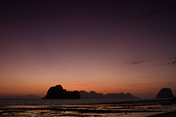 Image showing Sunset at beach in Krabi Thailand