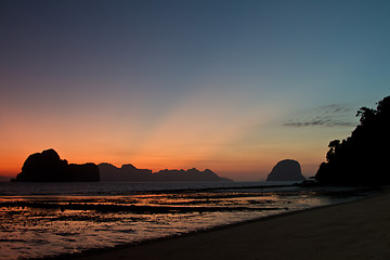 Image showing Sunset at beach in Krabi Thailand