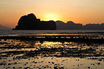 Image showing Sunset at beach in Krabi Thailand