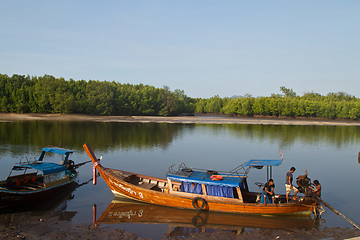 Image showing  Long tail boat  Thailand waiting at the beach