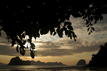 Image showing Sunset at beach in Krabi Thailand