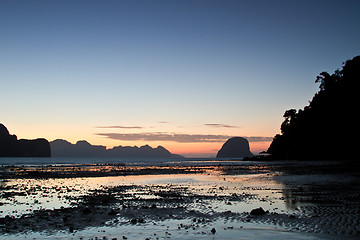 Image showing Sunset at beach in Krabi Thailand