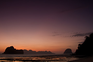 Image showing Sunset at beach in Krabi Thailand