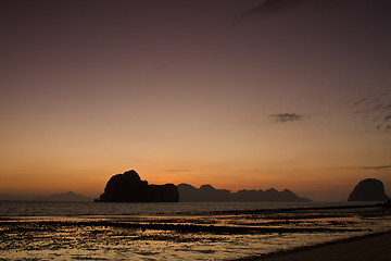 Image showing Sunset at beach in Krabi Thailand