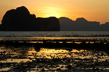 Image showing Sunset at beach in Krabi Thailand