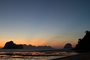 Image showing Sunset at beach in Krabi Thailand