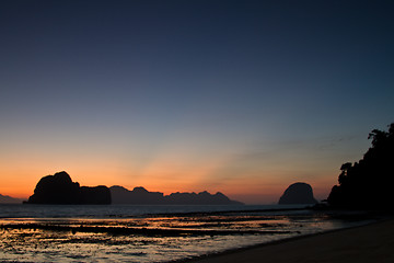 Image showing Sunset at beach in Krabi Thailand