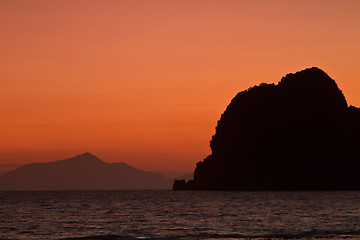 Image showing Sunset at beach in Krabi Thailand