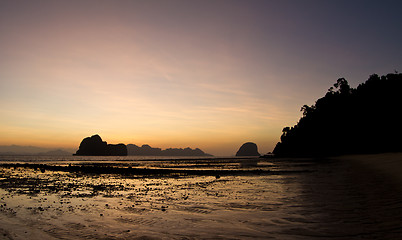 Image showing Sunset at beach in Krabi Thailand