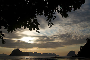 Image showing Sunset at beach in Krabi Thailand