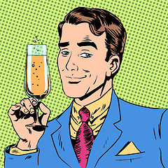Image showing man with a glass of champagne date holiday toast