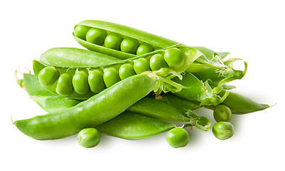 Image showing Pile green peas in pods with peas
