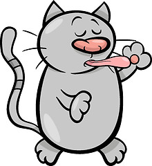 Image showing cat cleaning itself cartoon