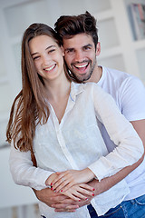 Image showing happy young romantic couple have fun arelax  relax at home