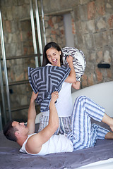 Image showing couple relax and have fun in bed