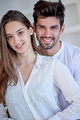 Image showing happy young romantic couple have fun arelax  relax at home