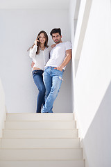 Image showing happy young romantic couple have fun arelax  relax at home