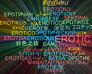 Image showing Erotic multilanguage wordcloud background concept glowing