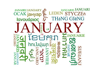 Image showing January multilanguage wordcloud background concept