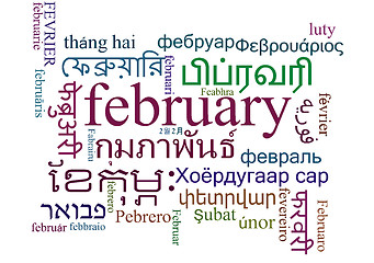 Image showing February multilanguage wordcloud background concept