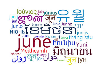 Image showing June multilanguage wordcloud background concept