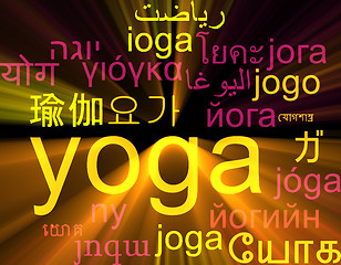 Image showing Yoga multilanguage wordcloud background concept glowing