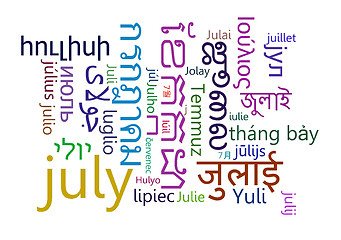 Image showing July multilanguage wordcloud background concept