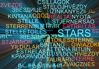 Image showing Stars multilanguage wordcloud background concept glowing