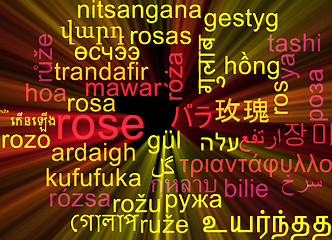 Image showing Rose multilanguage wordcloud background concept glowing