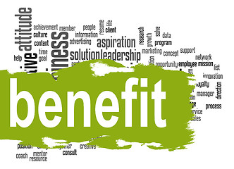 Image showing Benefit word cloud with green banner
