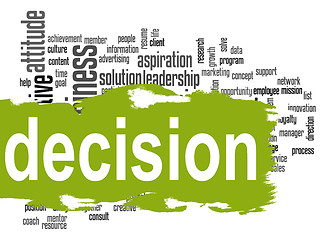 Image showing Decision word cloud with green banner