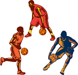 Image showing Basketball Player Dribble Woodcut Collection